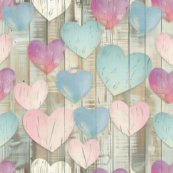 craft style painted colorful hearts on a vintage wood surface