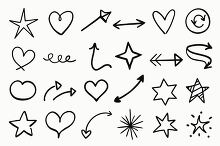 creative assortment of hand drawn stars hearts and arrows
