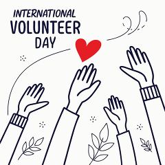 creative design celebrating International Volunteer Day with raised hands and a heart