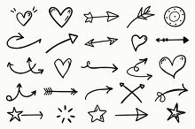 creative set of hand drawn symbols featuring hearts stars and ar