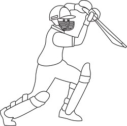 cricket player wearing protective gear holds bat black outline c