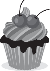 cup cake with chocolate and cherry on top gray color clipart
