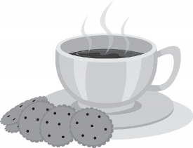 cup of tea and biscuits gray color clipart