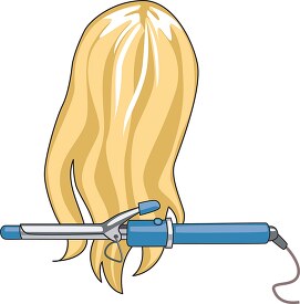 curling iron used on back of long blonde hiar clipart