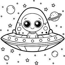 cute alien illustration in a spaceship flying through space