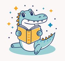 cute alligator with a big smile reading