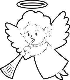 cute angel blowing a musical horn outline clip art