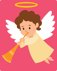 cute angel blowing a musical horn pink background clip art