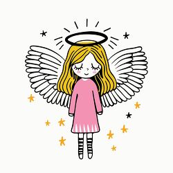 cute angel with golden hair and halo with stars clipart