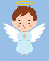 cute angel with white wings and halo over his head clip art