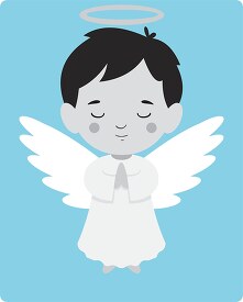 cute angel with white wings and halo over his head gray color cl