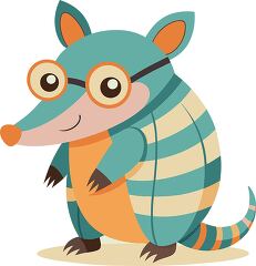 cute armadillo with stripes and glasses looks happy