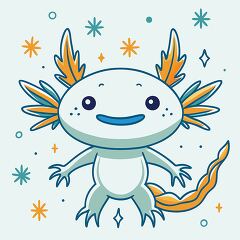 cute axolotl with a long tail is surrounded by shapes