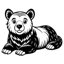 cute baby bear lying down in black and white clipart