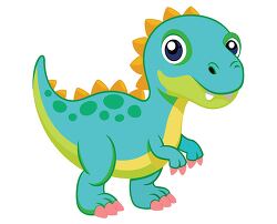 cute baby blue dinosaur with orange spikes and big eyes clipart
