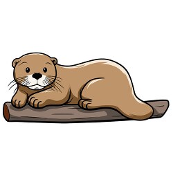 cute baby brown otter resting on a log,