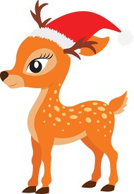 cute baby deer wearing red christmas hat clipart