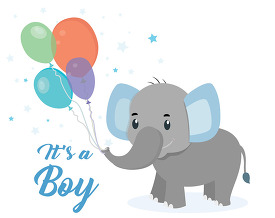 cute baby elephant clipart holding balloons its a boy words clip