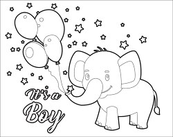cute baby elephant printable outline clipart holding balloons it