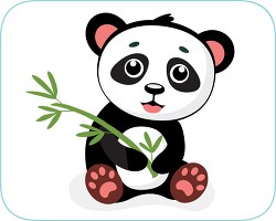 cute baby panda holds plant twig in paws clipart