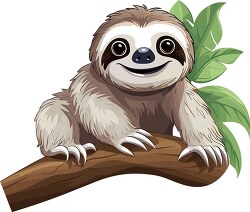 cute baby sloth hanging on a tree branch clip art