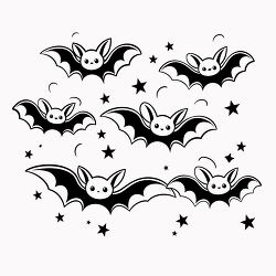 cute bats with big ears and happy faces flying among stars clipa