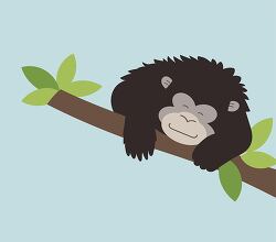 Cute bear sleeping on a tree branch with green leaves