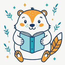 cute beaver enjoying a book