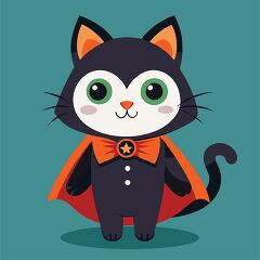 cute black cat dressed in a Halloween vampire costume