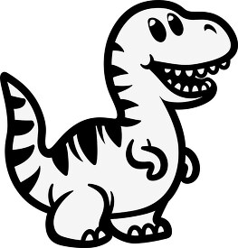 cute black outline t rex dinosaur smiling showing teeth