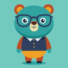 cute blue bear wearing glasses standing happily