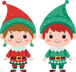 cute boy and girl christmas elfs flat design