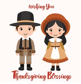 cute boy and girl pilgrim wishing you a blessed thanksgiving