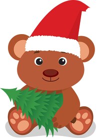 cute brown baby bear wearing red christmas hat clipart