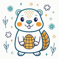 cute cartoon beaver with orange cheeks and a patterned tail smil