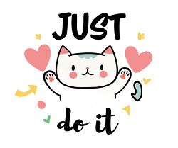 cute cartoon cat with hearts text just do it