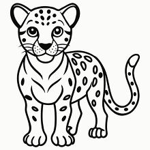 cute cartoon cheetah front view standing black outline clipart