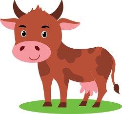 cute cartoon cow with horns standing on grass