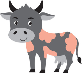 cute cartoon cow with horns standing on grass copy gray color