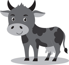 cute cartoon cow with horns standing on grass gray color