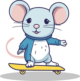 cute cartoon mouse balancing on a yellow skateboard