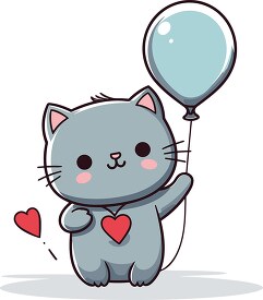 cute cartoon style cat wearing a heart necklace holds a balloon