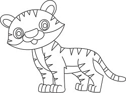 cute cartoon tiger is standing on a white background black outli