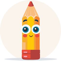 cute cartoon yellow pencil with big eyes and a smiling face