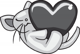 cute cat holding red heart gray color clipart