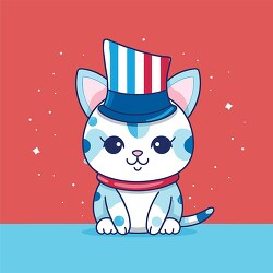 cute cat wears a striped hat with patriotic colors