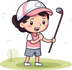 cute character in a golf cap practicing swing