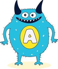 cute colorful monster with the letter A