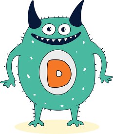 cute colorful monster with the letter D