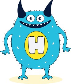 cute colorful monster with the letter H